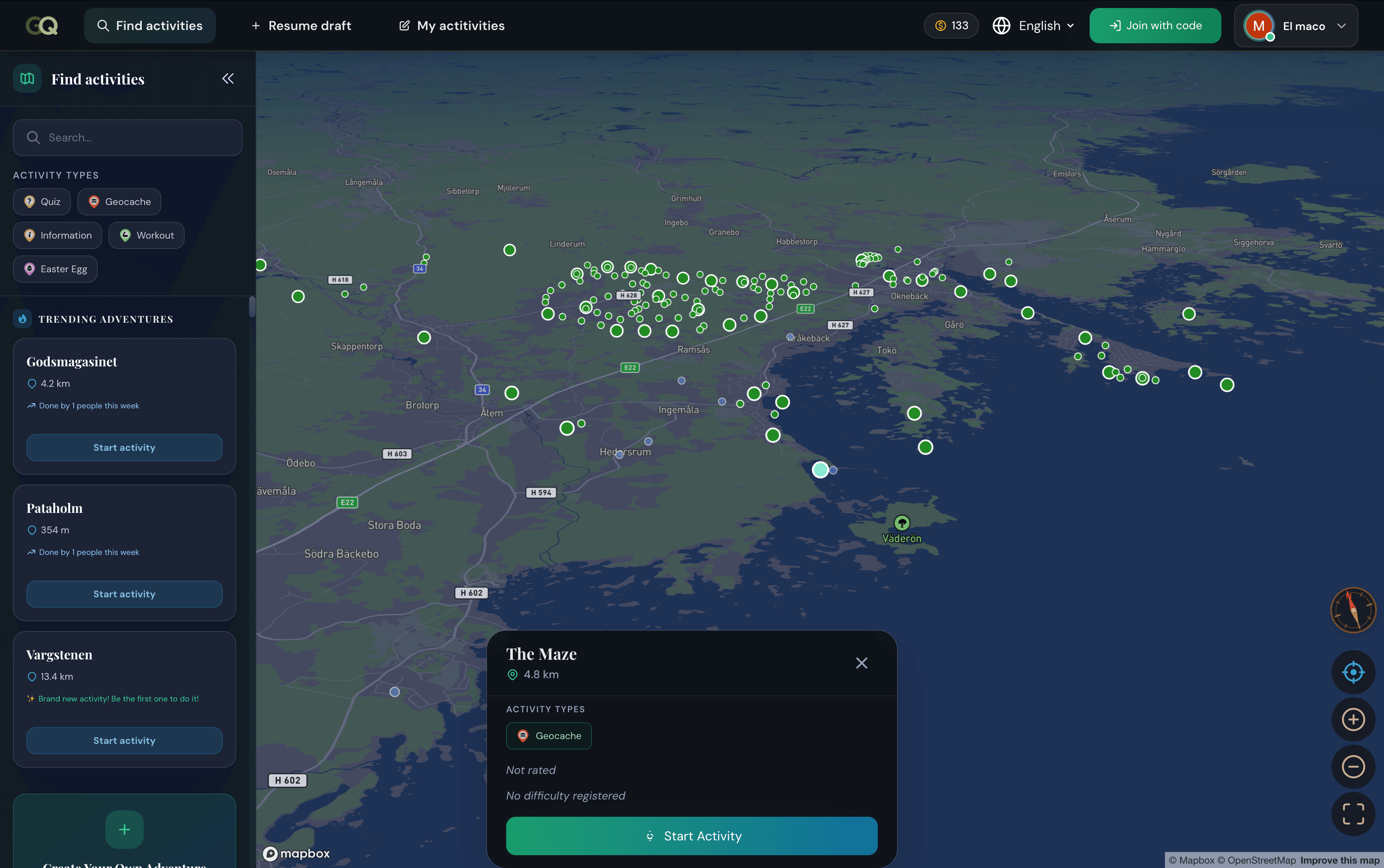 GeoQuestr app on desktop